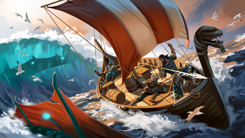A longship under sail — the only way between biomes